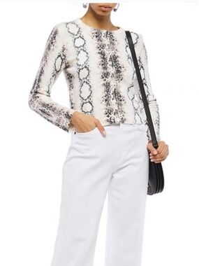 MAJE Cropped Snake Print Jersey Knit Cardigan Size L
